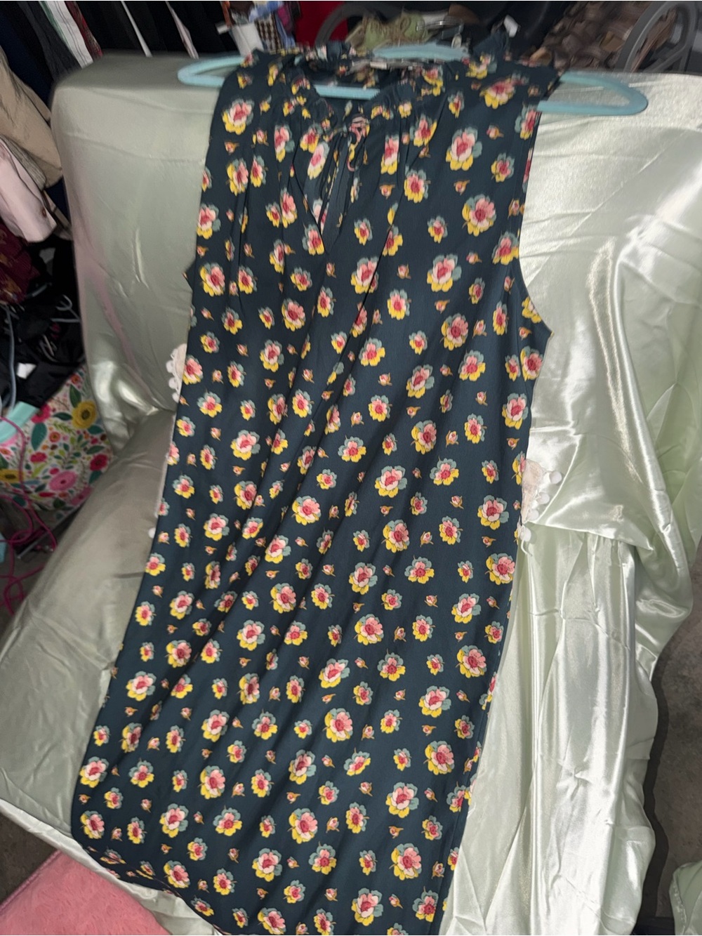 LOFT Green floral shift dress with Pink and Yellow Flowers